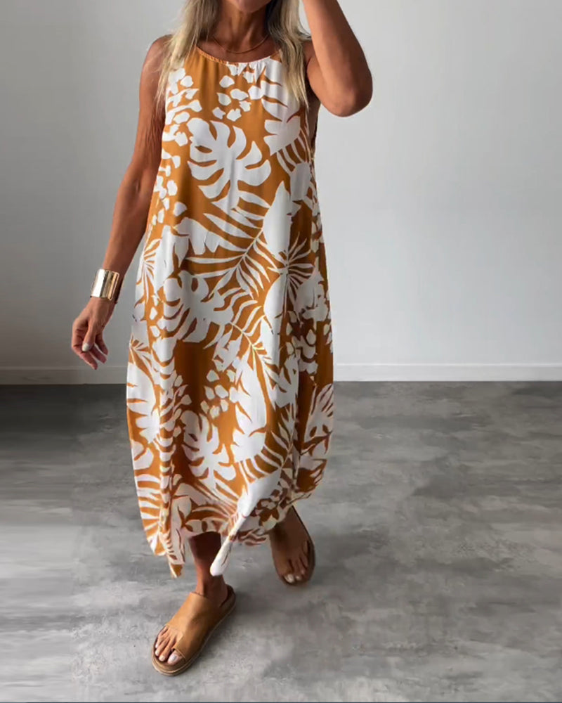 LUCY | ELEGANTE MOUWLOZE JURK MET BLADPRINT