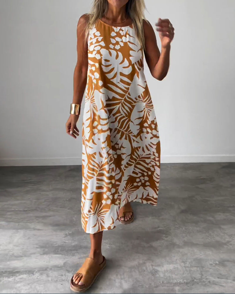 LUCY | ELEGANTE MOUWLOZE JURK MET BLADPRINT