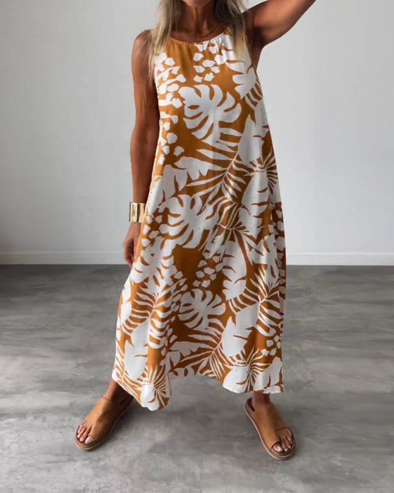 LUCY | ELEGANTE MOUWLOZE JURK MET BLADPRINT
