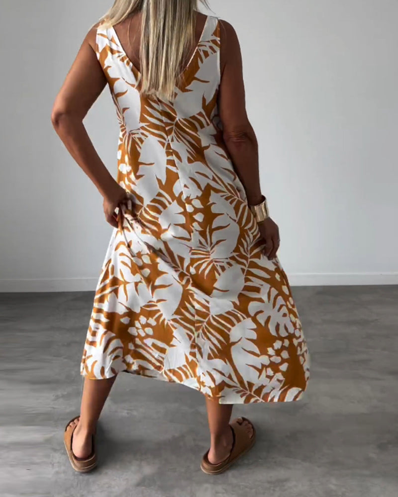 LUCY | ELEGANTE MOUWLOZE JURK MET BLADPRINT